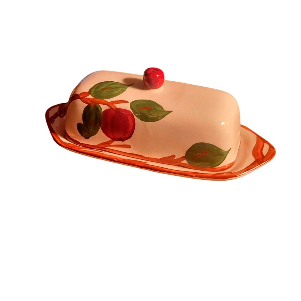 RARE Vintage England Ceramic Apple Butter Dish with Lid and Plate Hand Painted